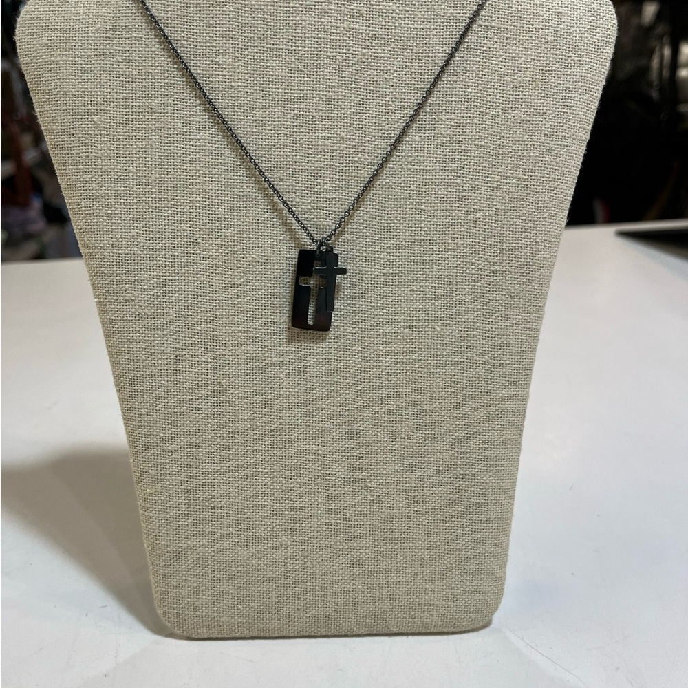 Tiffany & Co Black Titanium Cut Out Cross Necklace